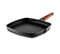 CASTEY - Grill Asador de Inducción, 22 cm, Modelo 5-P22, Mango de Madera de Cedro, Sartén Antiadherente de Aluminio, Distribución Homogénea del Calor, Fácil de Limpiar
