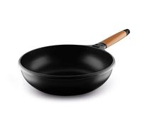 CASTEY - Sartén Wok de Inducción, 28 cm, con Mango de Madera de Cedro, Antiadherente, Distribuye el Calor de Forma Homogénea, Ligera y Cómoda, Fácil de Limpiar, Apta para Todas las Cocinas