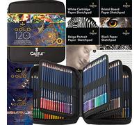 Castle Art Supplies Gold Standard - Juego de 120 lápices de colores con extras | Núcleos de colores a base de aceite de calidad que se mantienen más afilados, más resistentes contra la rotura, para