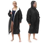 Catalonia Classy Albornoz impermeable para hombre y mujer, resistente al viento, poncho de surf con forro sherpa, abrigo térmico, natación, triatlón, surf, deportes al aire libre, negro, talla S