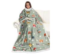Catalonia Classy Manta con mangas como regalo para mujeres y hombres, manta mullida con mangas, manta cálida para vestir adultos, 185 x 140 cm, gato y perro gris