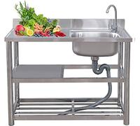 CATANK Fregaderos de Cocina para el hogar Fregadero de Uso General Fregadero de Cocina Comercial de Acero Inoxidable de un tazón con un Solo Grifo frío y Caliente, con escurridor izquierd