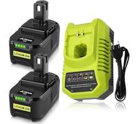 Catastro 2pcs 18V 5500mAh Batería 5500 mAh Repuesto para Ryobi Batería 18V 5.5Ah RB18L50 RB18L40 RB18L25 RB18L15 P107 P108 + 9.6-18V para Ryobi BCL14181H Cargador Avec Indicateur LED