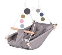 CaTeam - Columpio de Hamaca de Lona para bebé, Silla Colgante de Madera con cinturón de Seguridad, Silla de Hamaca Duradera para bebé, Columpio al Aire Libre e Interior para niños, Gris Oscura