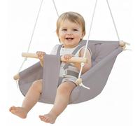CaTeam - Columpio de Hamaca de Lona para bebé, Silla Colgante de Madera con cinturón de Seguridad, Silla de Hamaca Duradera para bebé, Columpio al Aire Libre e Interior para niños, Gris Topo