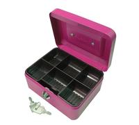 Cathedral Products Caja de efectivo con cerradura con llave con bandeja para monedas de 6 compartimentos, 6 pulgadas, color rosa