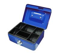 Cathedral Products - Caja de efectivo pequeña de metal con cerradura de 4 pulgadas (12,5 cm) con ranura para monedas, hucha para pequeñas cantidades, alcancía, con 2 llaves y bandeja para cambiar monedas extraíble, azul