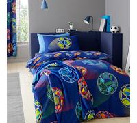 Catherine Lansfield Bright Football - Juego de Funda de edredón Reversible con Funda de Almohada, Color Azul Marino