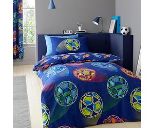 Catherine Lansfield Bright Football - Juego de Funda de edredón Reversible con Fundas de Almohada, Color Azul Marino