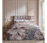 Catherine Lansfield Dramatic Floral Easy Care - Juego de Funda de edredón tamaño King, Color Gris