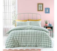 Catherine Lansfield Juego de Funda de edredón de Seersucker Gingham Check, tamaño King, Color Verde