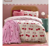Catherine Lansfield Juego de Funda de edredón Reversible con Funda de Almohada, diseño de Cerezas y Lazos, Color Rosa