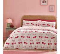 Catherine Lansfield Juego de Funda de edredón Reversible con Fundas de Almohada de Cerezas y Lazos, Color Rosa