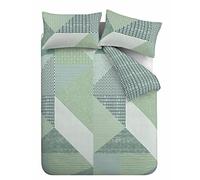 Catherine Lansfield Larsson Geo - Juego de Funda de edredón Reversible con Funda de Almohada, Color Verde