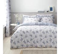 Catherine Lansfield Lucie - Juego de Funda de edredón Reversible con Volantes Florales y Funda de Almohada para Cama Individual, Color Blanco y Azul
