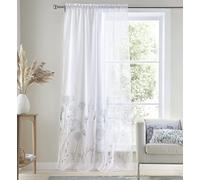 Catherine Lansfield Meadowsweet Cortinas de Gasa con Trabillas en la Parte Superior, diseño Floral, Color Blanco
