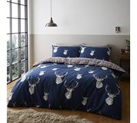 Catherine Lansfield Munro Stag Check Navy - Juego de Funda nórdica 160 x 200 + 50 x 80 cm