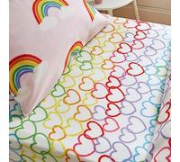 Catherine Lansfield Rainbow Hearts - Sábana Bajera Ajustable (Forro Polar, tamaño Individual), Color Rosa
