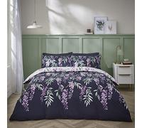 Catherine Lansfield Wisteria - Juego de Funda de edredón Reversible con Fundas de Almohada, diseño Floral, Color Blanco y Azul Marino