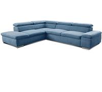 CAVADORE Alkatraz - Sofá esquinero Grande en Forma de L con otomana Izquierda y reposacabezas Ajustables, diseño Moderno, 274 x 66 x 228 cm, Color Azul