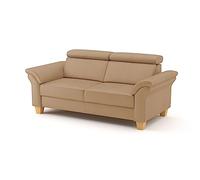 CAVADORE Ammerland - Sofá de 3 plazas de Piel auténtica con muelles y cabecero Ajustable, 186 x 84 x 93 cm, Piel Beige