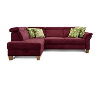 CAVADORE Dormir sofá Ammerland con ottomane Izquierda/muelles de sofá en Estilo rústico con Ajustable reposacabezas, y Cama Buzón/245 x 84 x 194/Aspecto de Piel Rojo