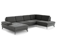 CAVADORE Moritz - Paisaje de sofá con Silla Larga en diseño Moderno, Ajuste de Profundidad del Asiento y Patas de Metal Negro Mate, 335 x 82 x 212 cm, Microfibra, Color Verde Oliva Gris