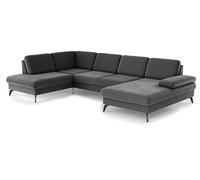 CAVADORE Moritz - Paisaje de sofá con Silla Larga en diseño Moderno, Ajuste de Profundidad del Asiento y Patas de Metal Negro Mate, 212 x 82 x 335 cm, Microfibra, Color Verde Oliva Gris