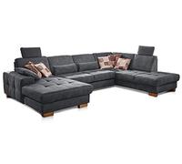 CAVADORE Puccino - Paisaje para el hogar con muelles, función de Cama, Ajuste de Profundidad del Asiento y 2 reposacabezas, sofá en Forma de U, Estilo rústico, 340 x 86 x 224 cm, Microfibra Gris