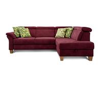 CAVADORE rinconera Ammerland con ottomane Derecho/muelles de sofá en Estilo rústico con Ajustable reposacabezas/245 x 84 x 194/Aspecto de Piel Rojo
