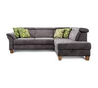CAVADORE rinconera Ammerland con ottomane Derecho/muelles de sofá en Estilo rústico con Ajustable reposacabezas/245 x 84 x 194/Aspecto de Piel Color Gris Oscuro