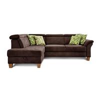 CAVADORE rinconera Ammerland con ottomane Izquierda/muelles de sofá en Estilo rústico con Ajustable reposacabezas/245 x 84 x 194/Aspecto de Piel Marrón