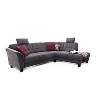 CAVADORE rinconera trond con núcleo de muelles/sofá L Forma de Estilo rústico con ottomanen Derecho y Ajustable reposacabezas/260 x 89 x 214/tejido Gris