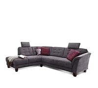 CAVADORE rinconera trond con núcleo de muelles/sofá L Forma de Estilo rústico con ottomanen Izquierda y Ajustable reposacabezas/260 x 89 x 214/tejido Gris