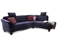 CAVADORE rinconera trond con ottomane Derecho/muelles de sofá en Estilo rústico con 2 reposacabezas y vorziehsitz con Cama Buzón/260 x 89 x 214/webstoff Azul