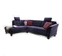 CAVADORE rinconera trond con ottomane Izquierda/muelles de sofá en Estilo rústico con 2 reposacabezas y vorziehsitz con Cama Buzón/260 x 89 x 214/tejido Color Azul Oscuro