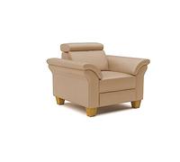 CAVADORE Sillón de Piel auténtica Ammerland, Estilo rústico, con muelles y cabecero Ajustable, 101 x 84 x 93 cm, Color Beige