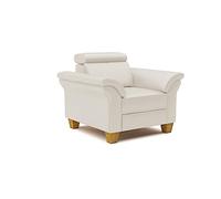 CAVADORE Sillón de Piel auténtica Ammerland, Estilo rústico, con muelles y cabecero Ajustable, 101 x 84 x 93 cm, Piel Blanca