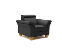 CAVADORE Sillón de Piel auténtica Ammerland, Estilo rústico, con muelles y cabecero Ajustable, 101 x 84 x 93 cm, Piel Negra