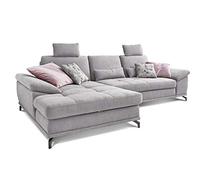 CAVADORE Sofá Cama Castiel en Forma de L con muelles/Sofá Cama Grande en Forma de L con cajón, Altura del Asiento, reposacabezas y Chair XL, 312 x 114 x 173 cm, Color Gris Claro