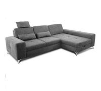 CAVADORE Sofá esquinero Bali, Moderno sofá esquinero con sillón Largo Derecho, reposacabezas y cojín Lumbar, Incluye Asiento de Profundidad, Cama y cajón, 286 x 92 x 176 cm, Tejido Plano: Gris