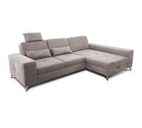 CAVADORE Sofá esquinero Bali, Moderno sofá esquinero con Tumbona Larga, reposacabezas y cojín Lumbar, Incluye Asiento Ajustable, Cama y cajón, 286 x 92 x 176 cm, Tejido Plano: Color Beige