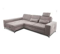 CAVADORE Sofá esquinero Bali, Moderno sofá esquinero con Tumbona Larga, reposacabezas y cojín Lumbar, Incluye Asiento Ajustable, Cama y cajón, 286 x 92 x 176 cm, Tejido Plano: Color Beige