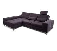 CAVADORE Sofá esquinero Bali, Moderno sofá esquinero con Tumbona Larga, reposacabezas y cojín Lumbar, Incluye Asiento Ajustable, Cama y cajón, 286 x 92 x 176 cm, Tejido Plano: Gris Oscuro