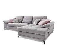 CAVADORE Sofá esquinero Castiel con muelles/Sofá Grande en Forma de L con Profundidad de Asiento Regulable y Chair XL, 312 x 89 x 173 cm, Tejido de Tela, Color Gris Claro
