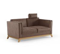 CAVADORE Sofá Vida de 2,5 plazas, diseño Moderno, con Marco de Madera Maciza de Roble, reposacabezas con cojín, 183 x 84 x 93 cm, Microfibra, Color marrón Claro
