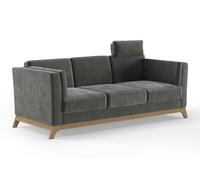 CAVADORE Sofá Vida de 3 plazas, diseño Moderno, con Marco de Madera Maciza de Haya, reposacabezas con cojín, 213 x 84 x 93 cm, Microfibra, Color Gris Oliva