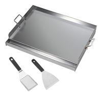 CAVATINY Plancha de Acero Inoxidable Universal 54 x 41 x 8 cm | Para Barbacoa Weber de Gas y Carbón | Con Espátula y Juego de Rascador