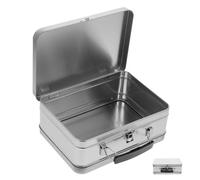 CAXUSD Caja de Hojalata con Asa Metálica, Fiambrera Portátil con Cierre Seguro y Tapa Integrada, Caja de Almacenamiento para Almuerzo y Alimentos, Metal Plateado 75 Mm de Altura, Uso