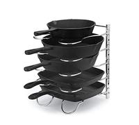 CAXXA Estante para sartenes resistente, estante para tapa de ollas, organizador de utensilios de cocina con 5 separadores ajustables, cromado